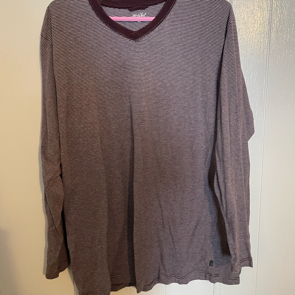 Wolsey Mens Long Sleeve Shirt XL Maroon Striped Gorp Core Outdoors Hiking 3068